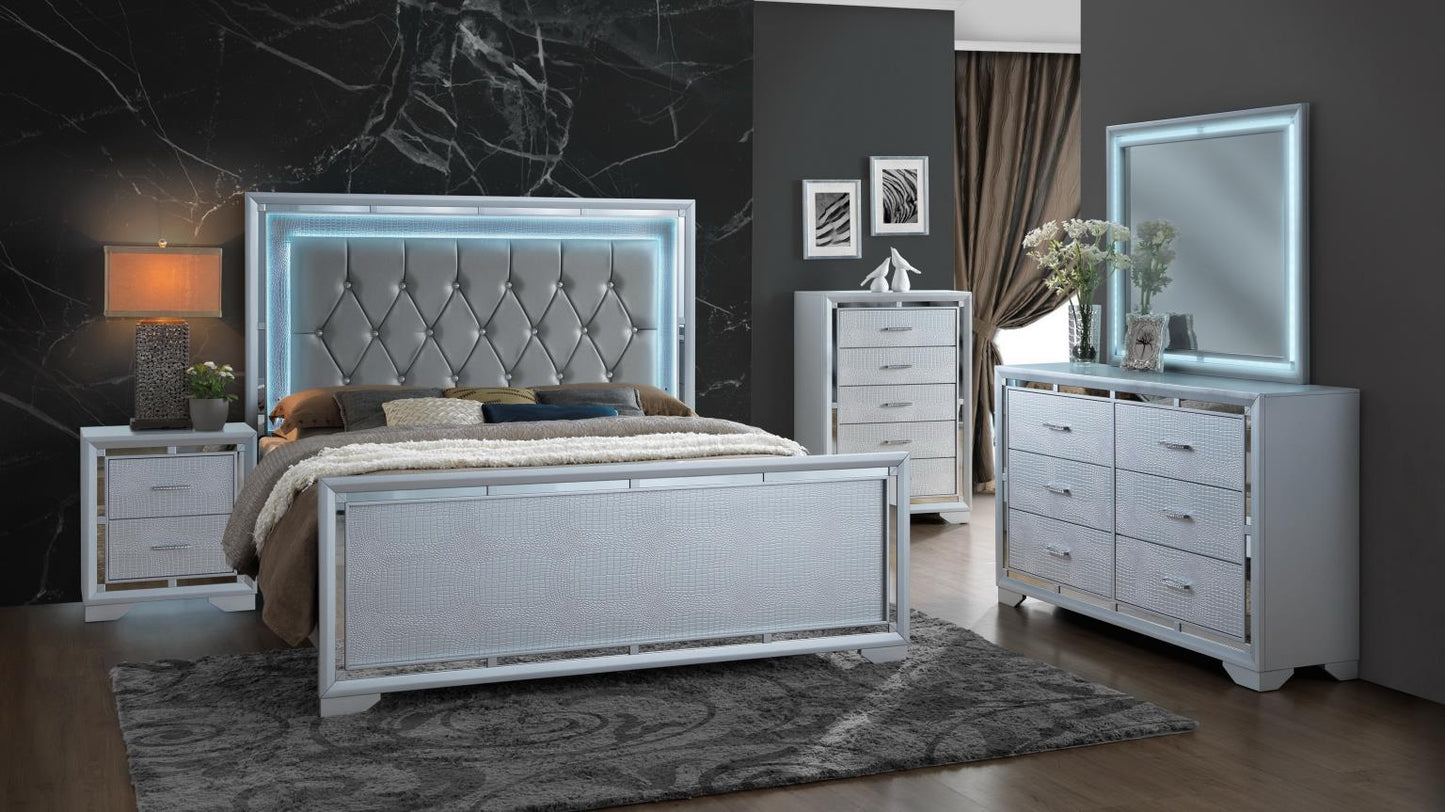 SILVER QUEEN BED - LED HEADBOARD