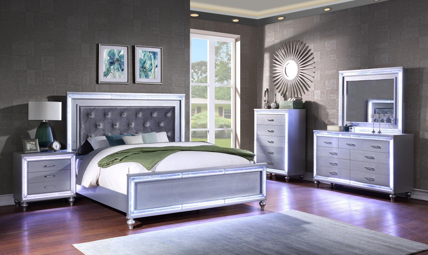PLATINUM SILVER LED QUEEN BED