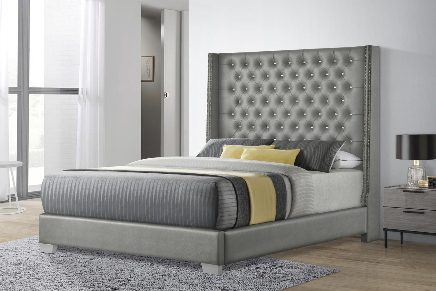 GRAY LEATHER KING BED