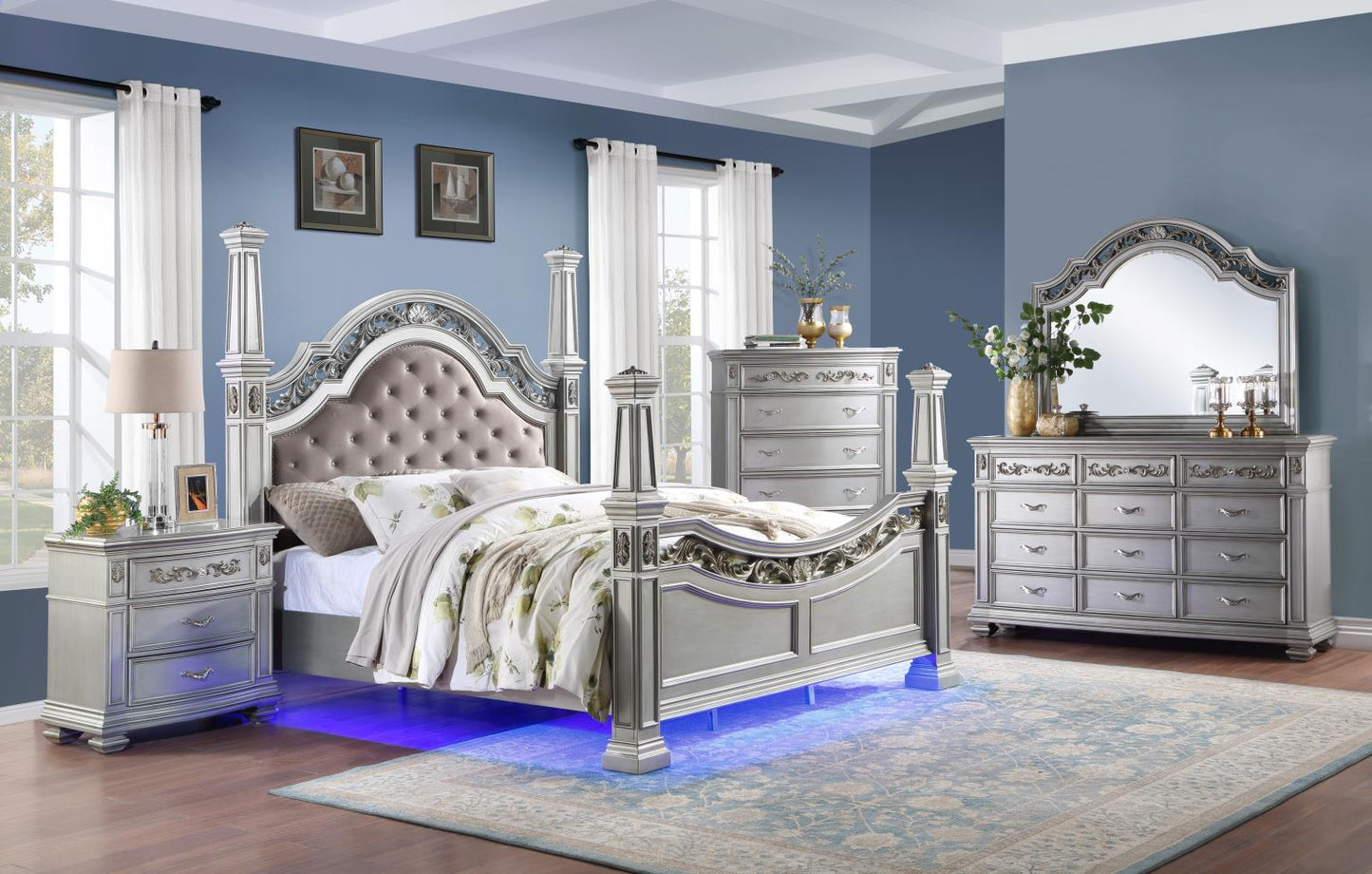 SILVER METALLIC QUEEN BED