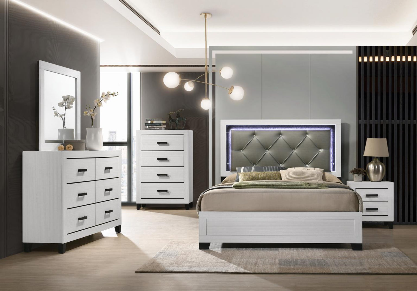 WHITE LED KING BED