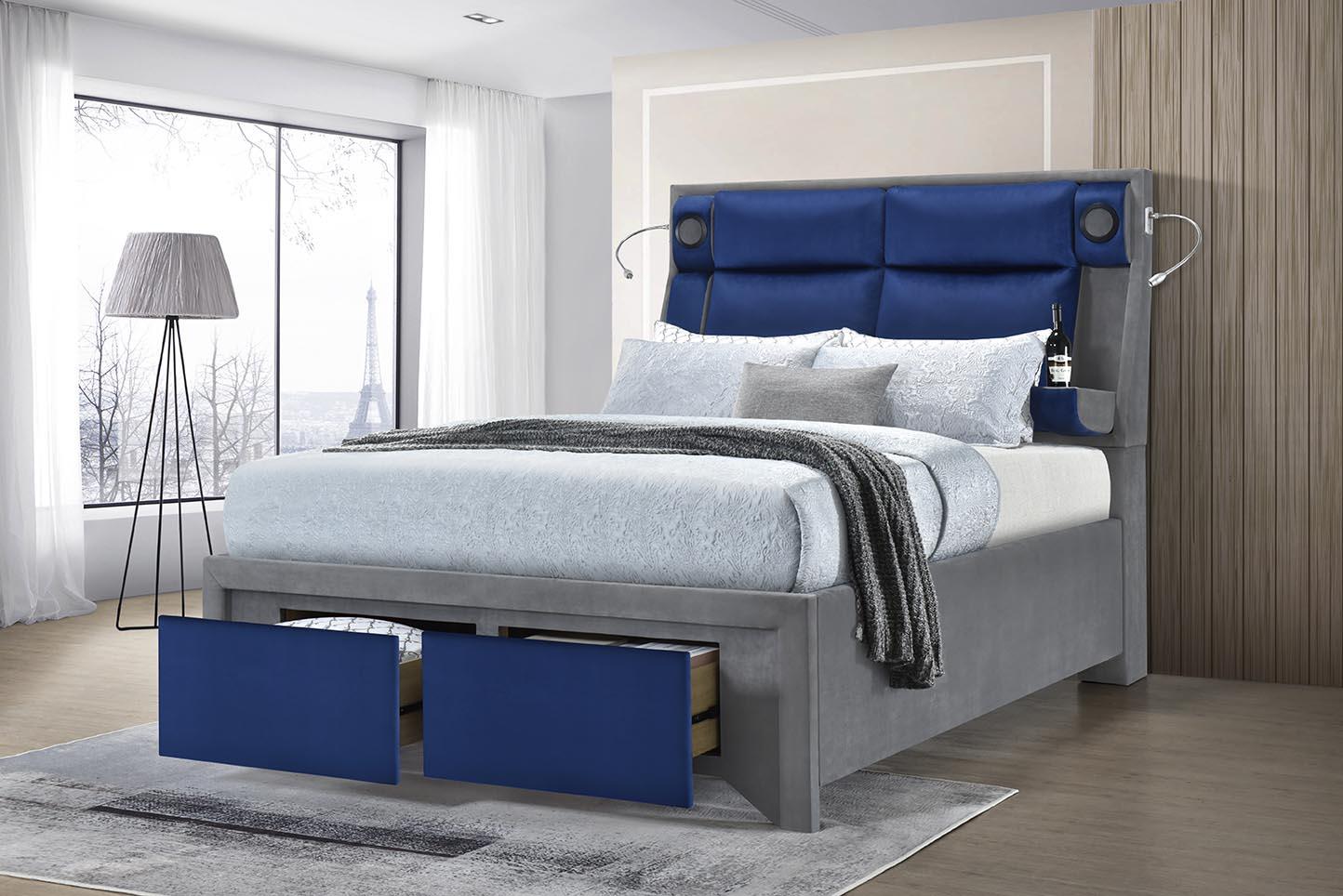 BLUE/GRAY BLUETOOTH KING BED