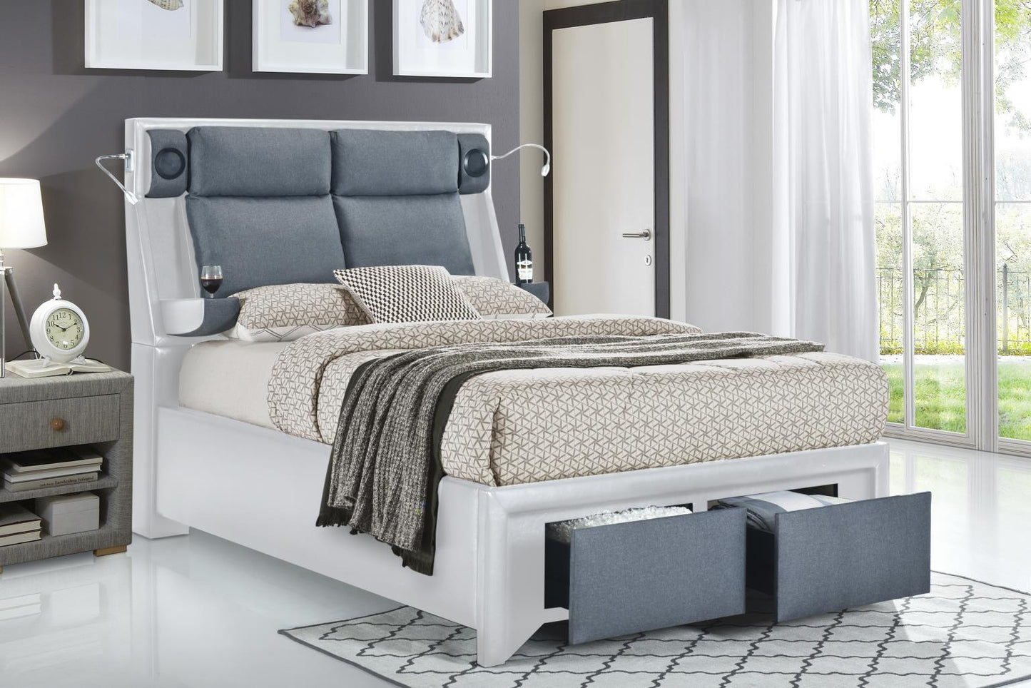 WHITE BLUETOOTH KING BED