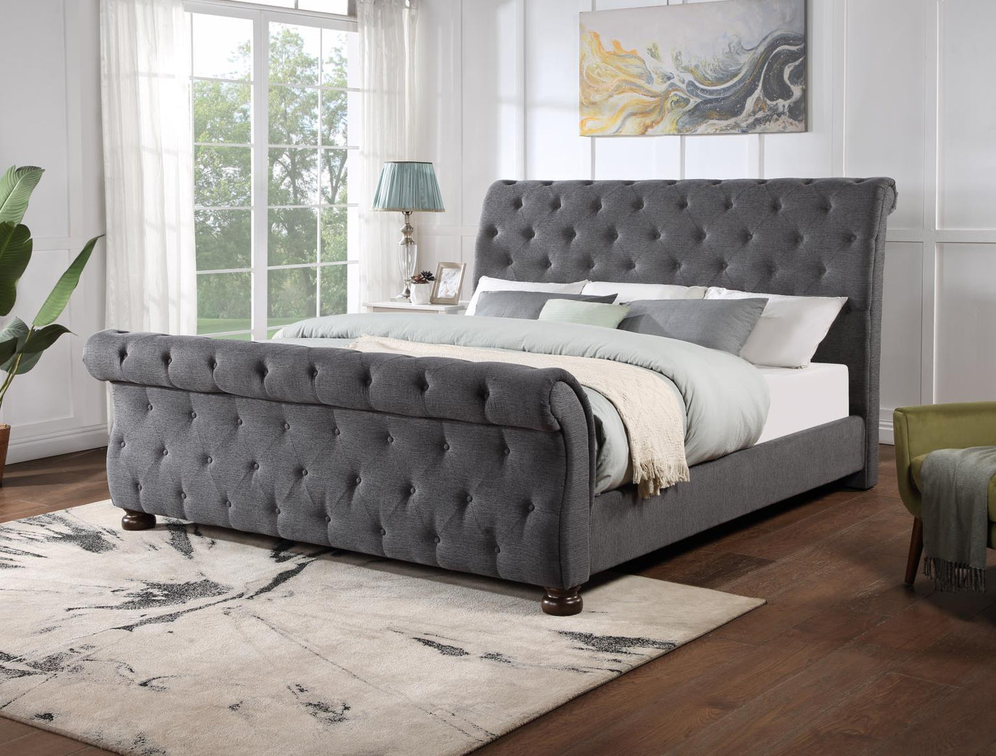 DARK GRAY KING UPH SLEIGHT BED