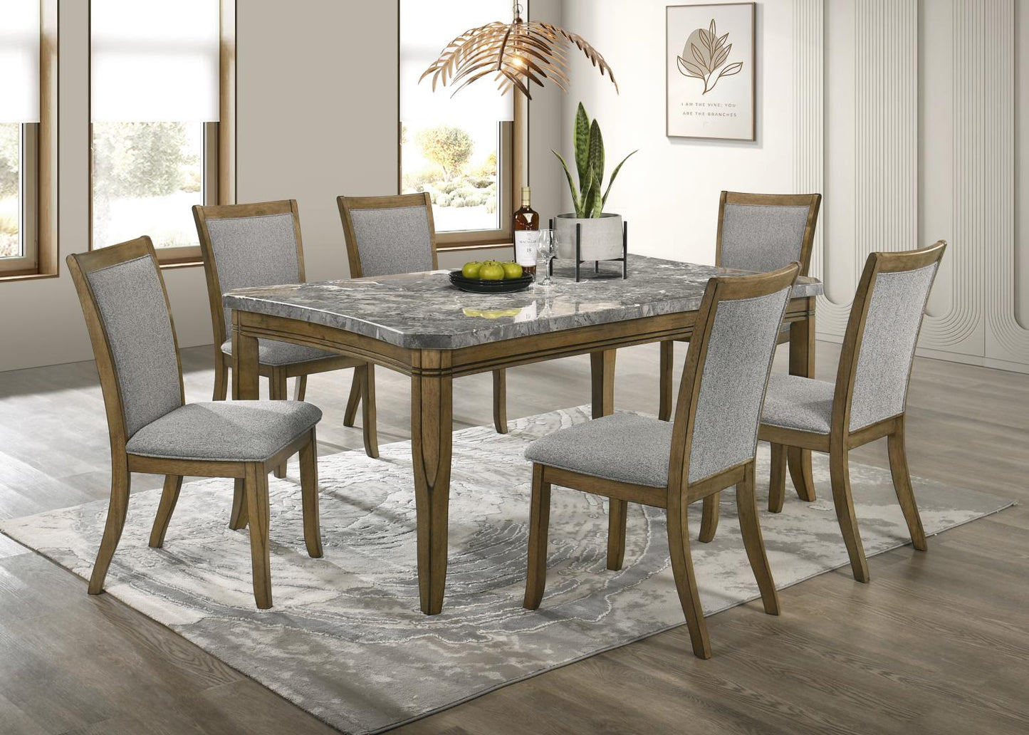 DARK DRAY BRUSH RECTANGULAR DINING TABLE..TOP COLOR: GRAYSTONE MARBLE..
