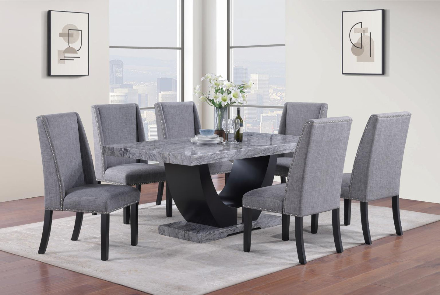 GRAY FAUX MARBLE DINING TABLE