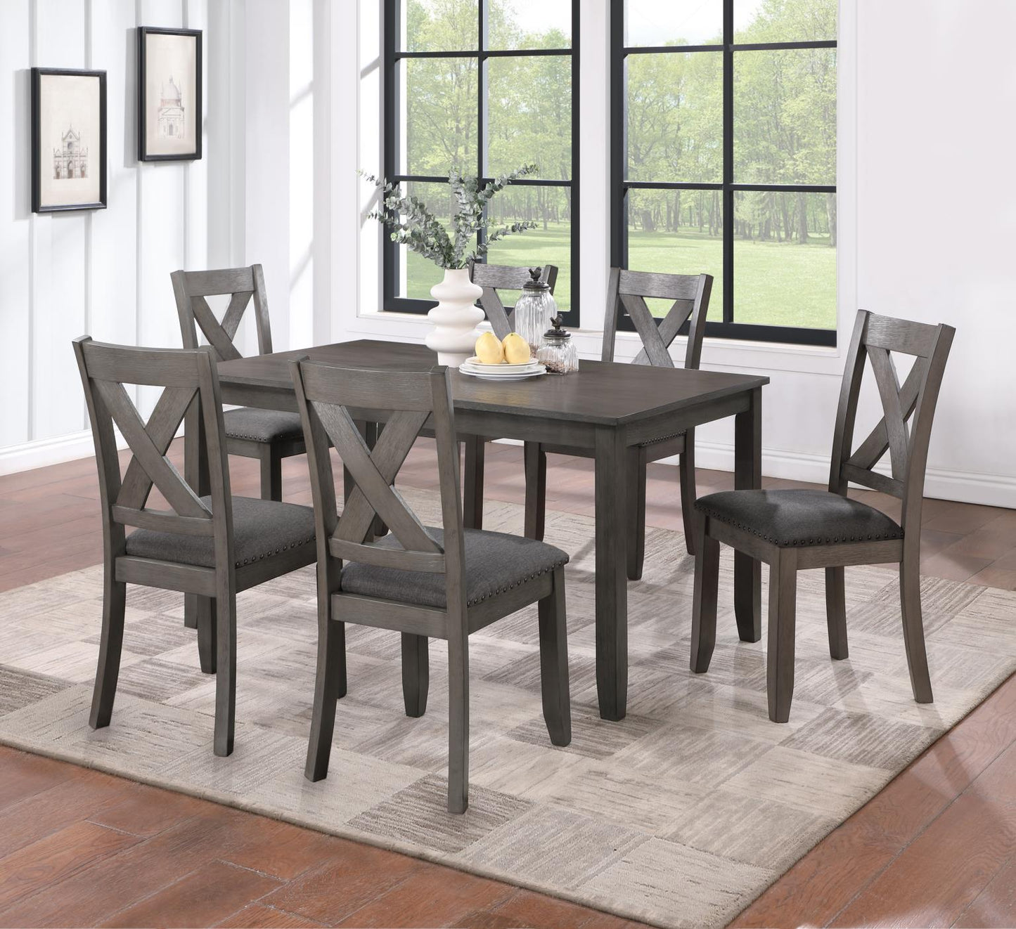 GRAY DINING TABLE W/6 SIDE CHAIRS