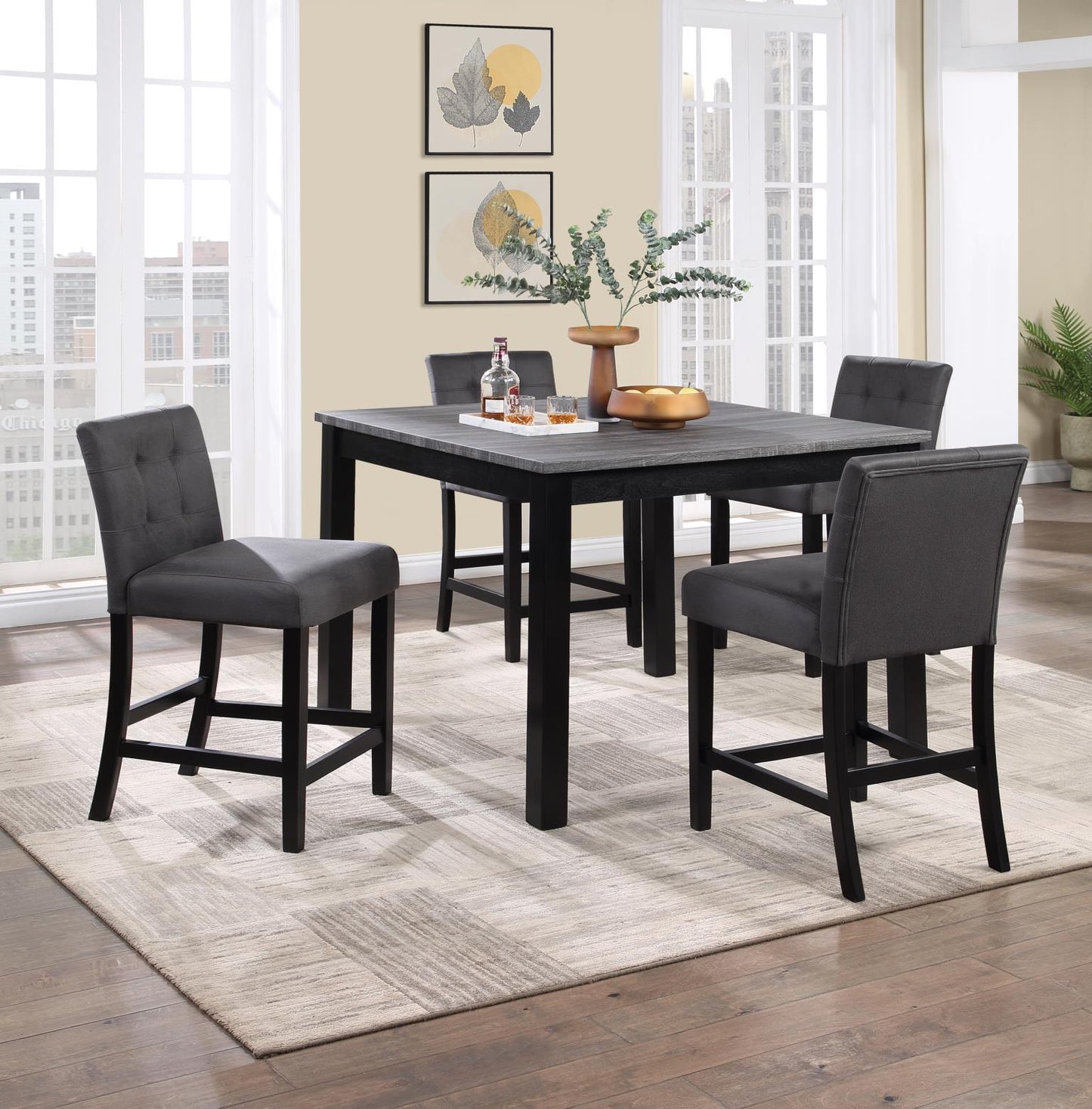 GRAY COUNTER TABLE W/ 4 CHAIRS