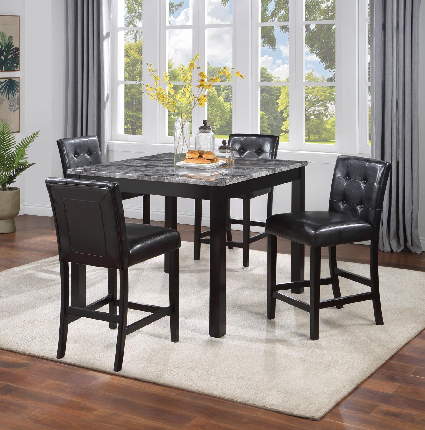 GRAY/BLACK COUNTER TABLE W/ 4 CHAIRS