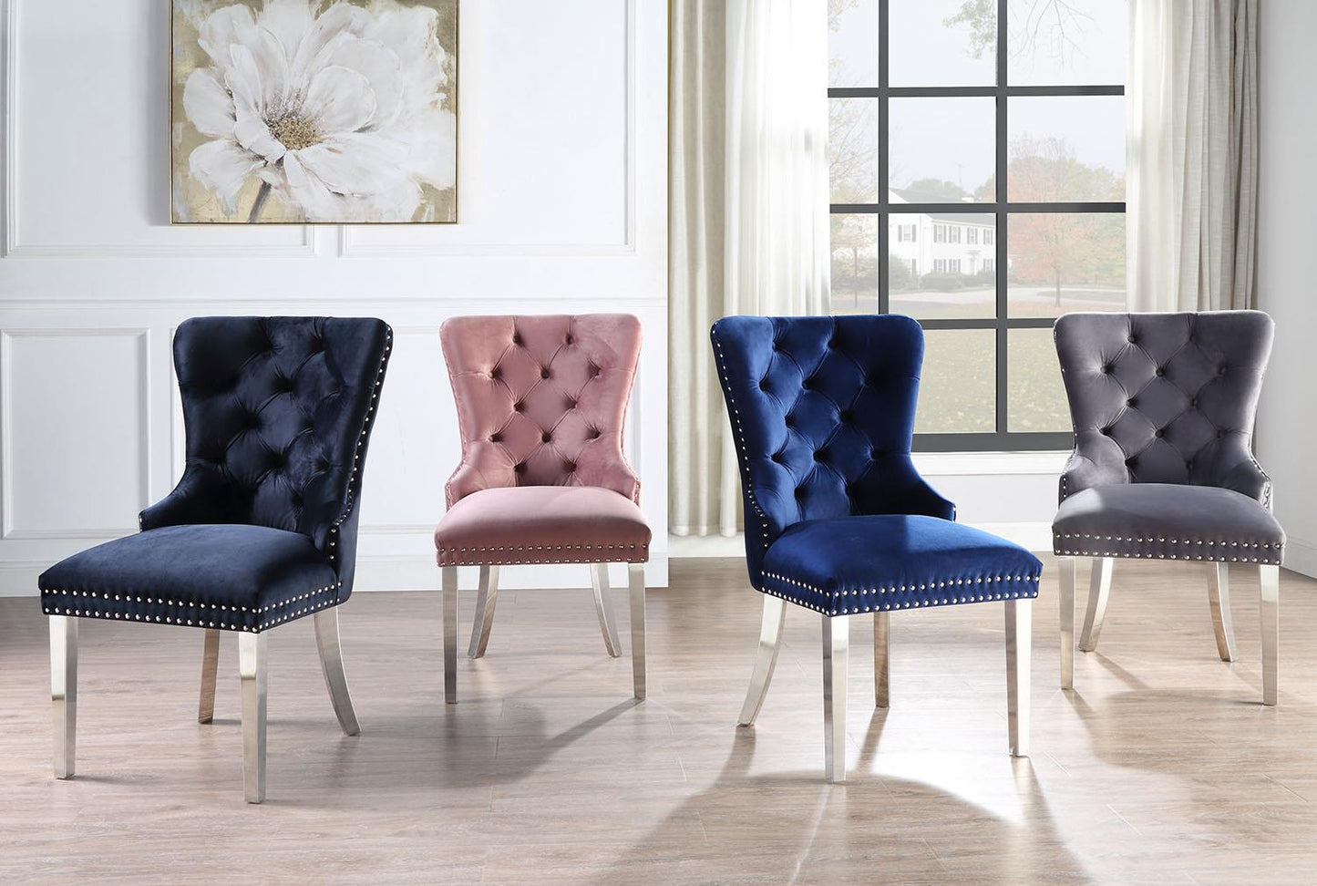 BLACK VELVET DINING SIDE CHAIR W/CHROME LEGS (Price Per Chair/MOQ 2)