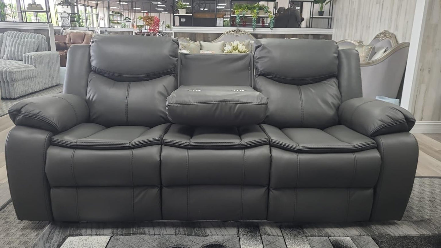 GRAY POWER RECLINING SOFA W/LED LIGHT - BLACK STITCHING (CLOSEOUT PRICE)
