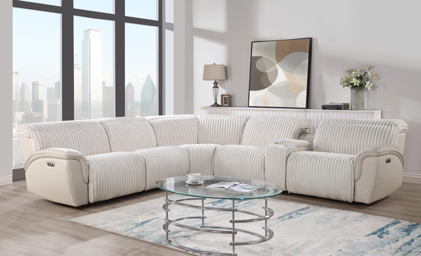 6 PC WHITE POWER RECLINING SECTIONAL W/POWER HEADREST