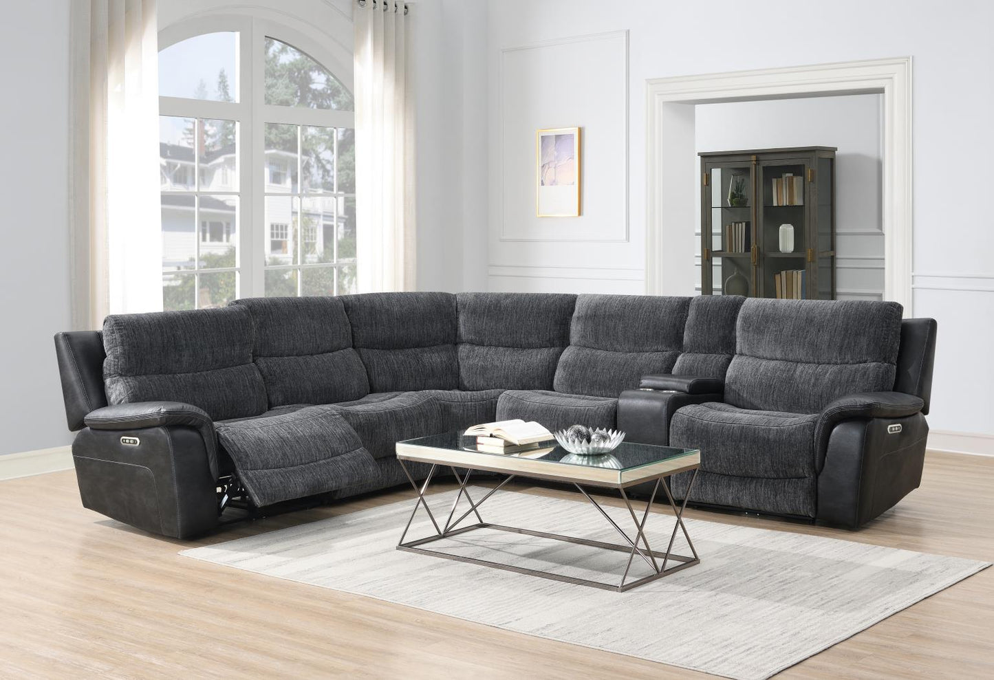 6 PC DARK GRAY POWER RECLINING SECTIONAL W/POWER HEADREST