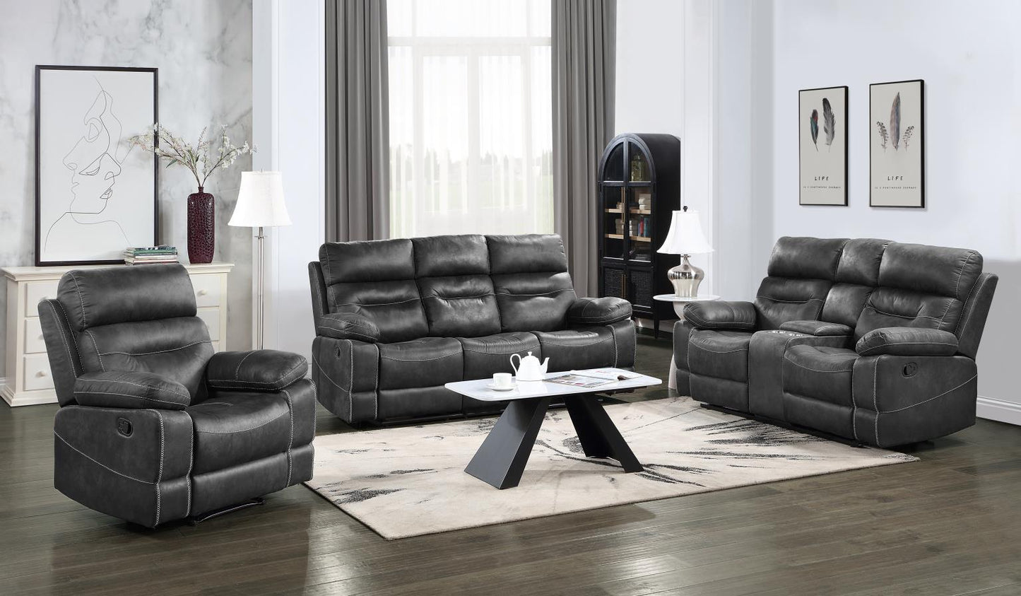 GRAY MOTION SOFA W/ DROPDOWN TABLE