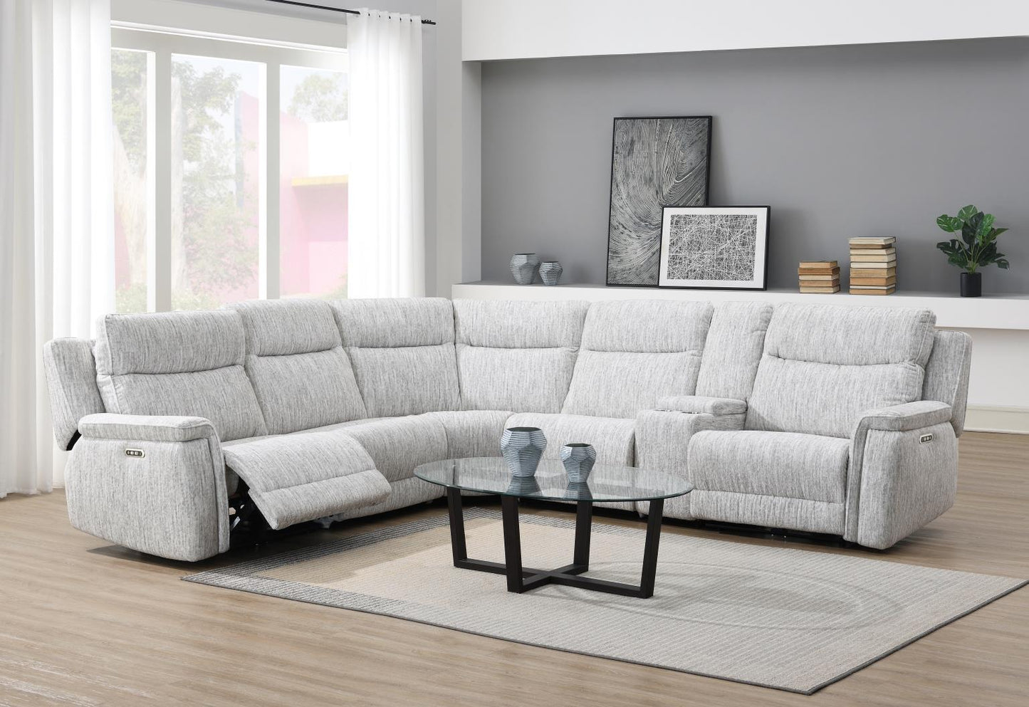 6 PC BEIGE POWER RECLINING SECTIONAL W/POWER HEADREST