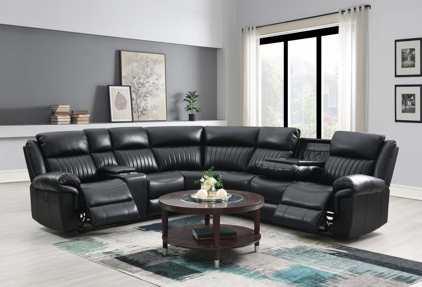 3 PC BLACK POWER RECLINING SECTIONAL W/SCREEN
