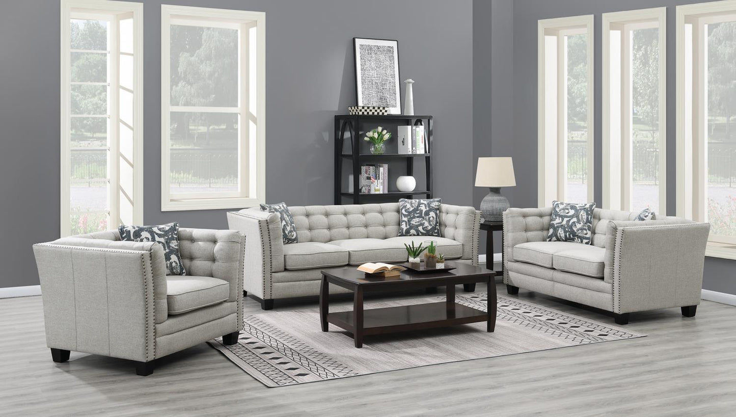 GRAY SOFA W/TWO PILLOWS & WOODEN LEGS