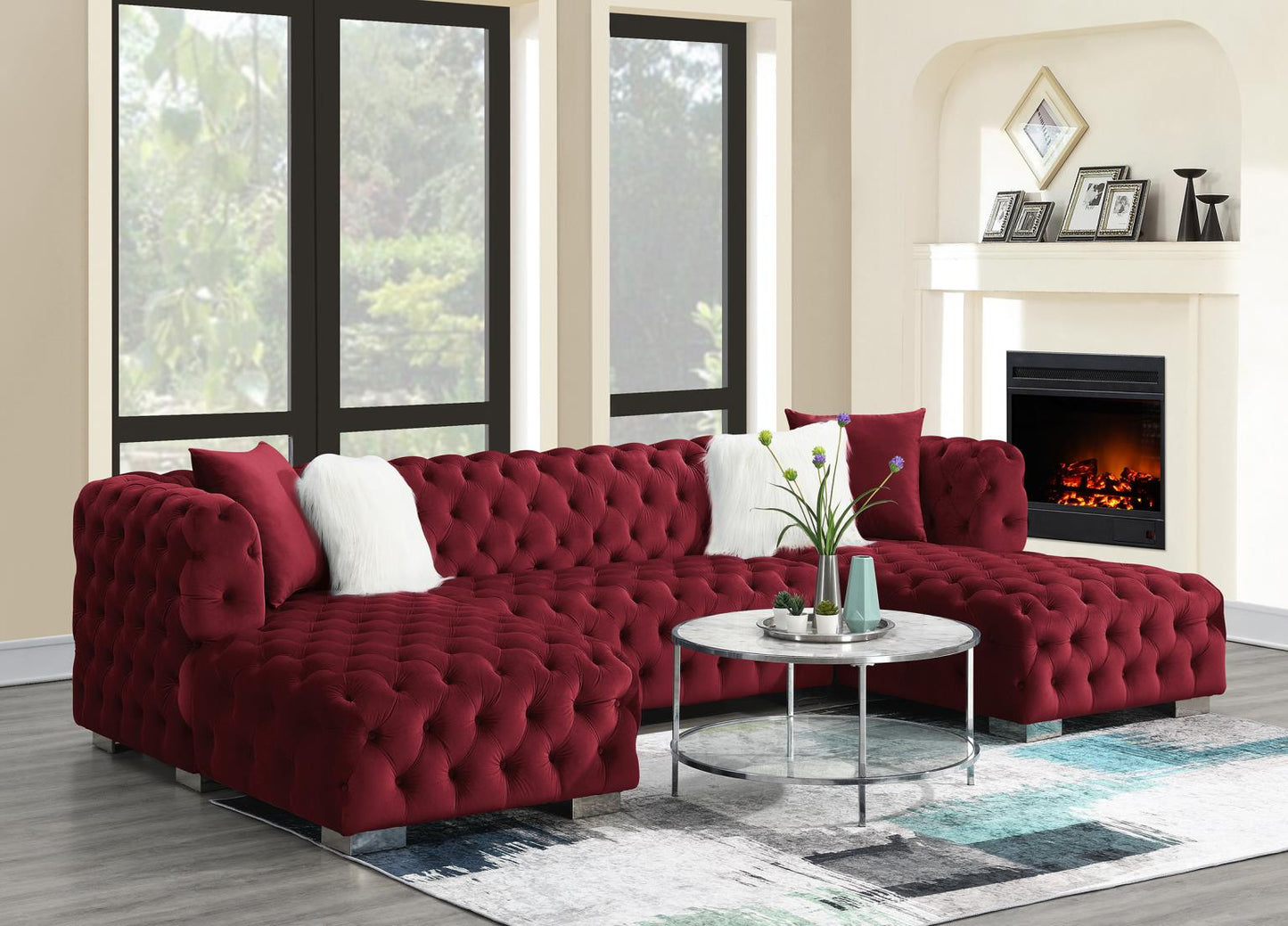 BURGUNDY 3 PC SECTIONAL (TWO CHAISES)