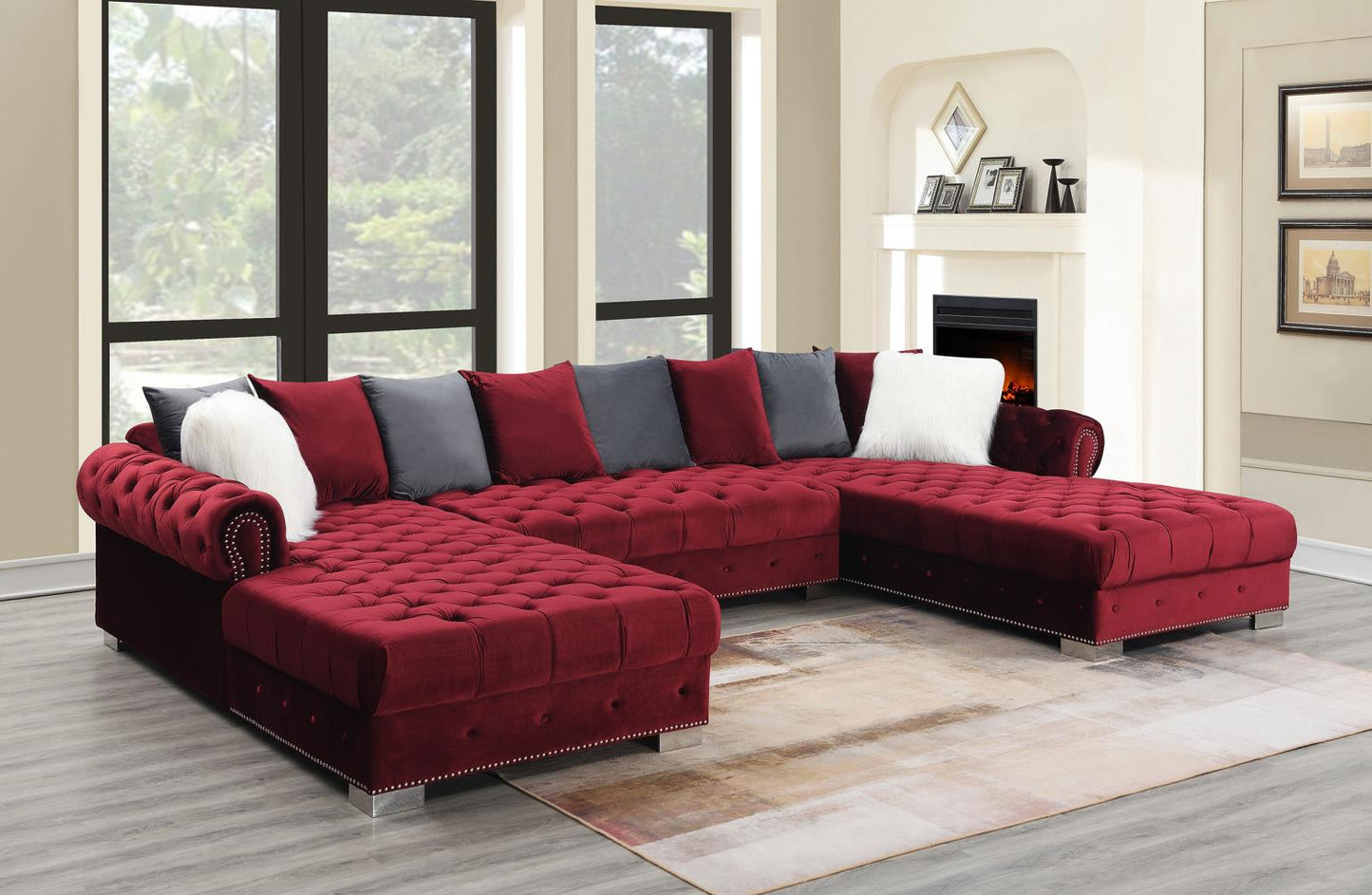 BURGUNDY DOUBLE CHAISE SECTIONAL