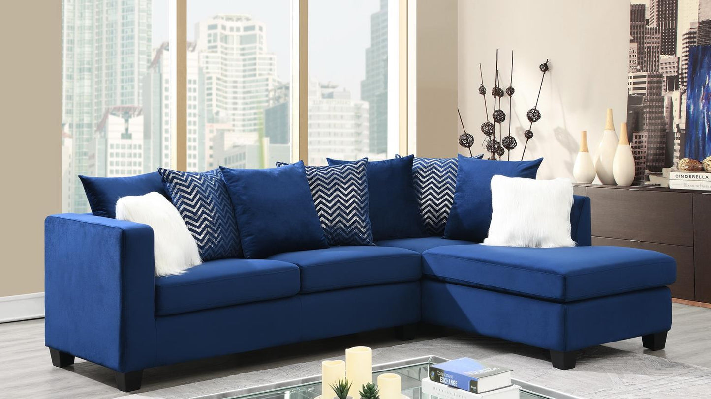 NAVY BLUE VELVET 2 PC SECTIONAL