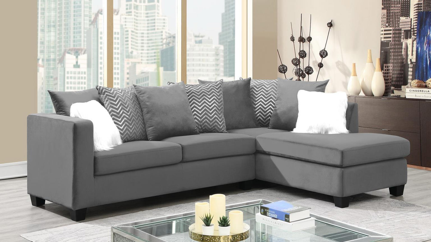 GRAY VELVET 2 PC SECTIONAL
