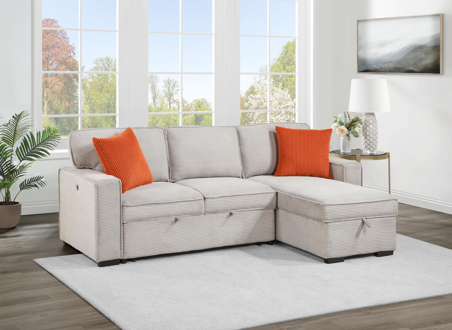 LIGHT BROWN SOFA CHAISE SECTIONAL