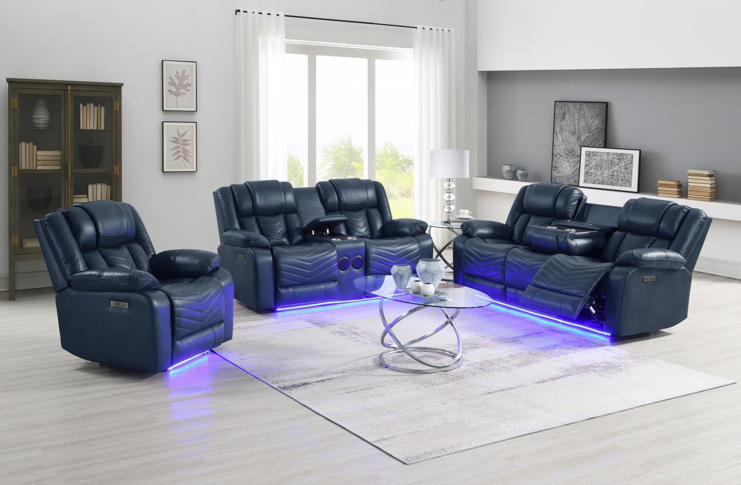 NAVY POWER RECLINING SOFA W/LED LIGHT