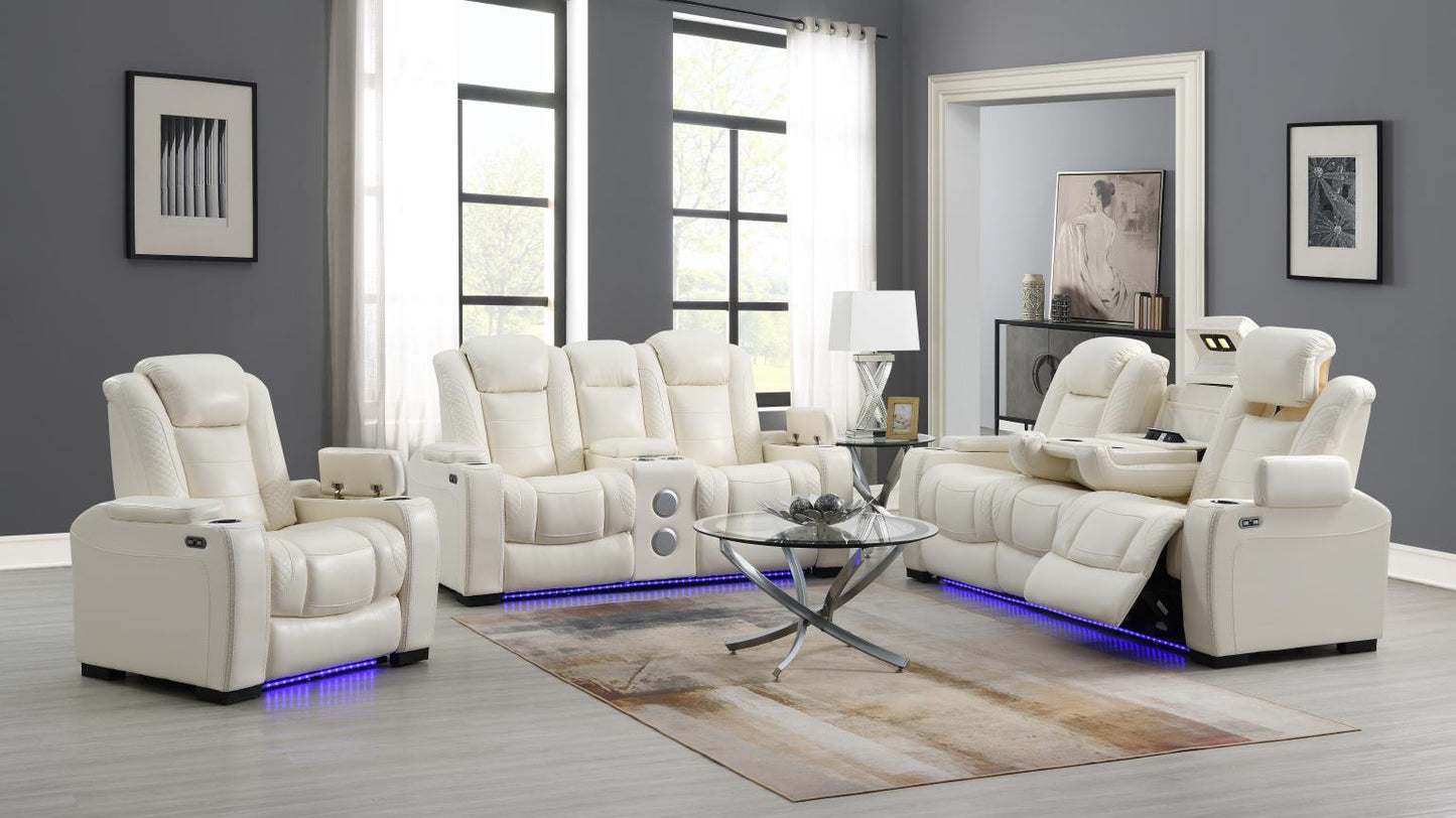 WHITE LED POWER RECLINING W/PWR HEADREST, AND DROP DOWN TABLE SOFA