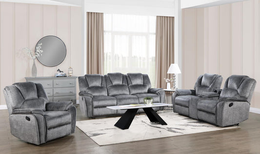 GRAY MOTION LOVESEAT W/ BLUETOOTH SPEAKER, WIRELESS CHARGER