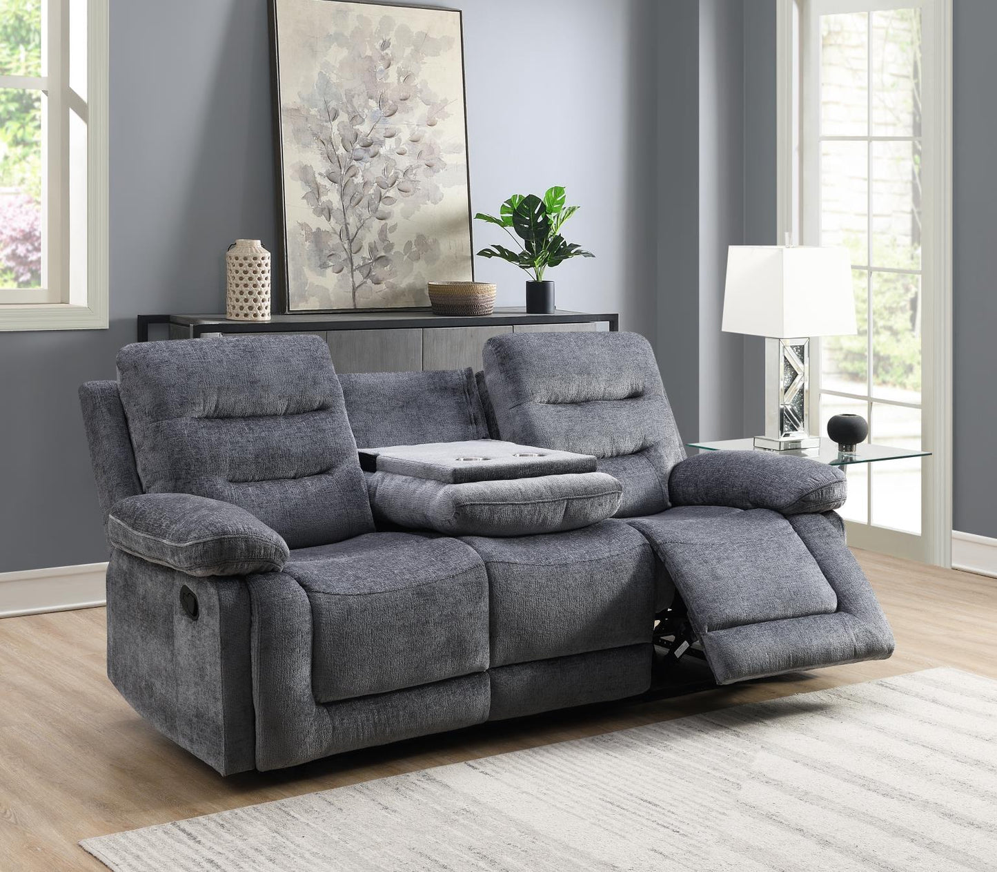 GRAY MOTION SOFA W/DROP DOWN