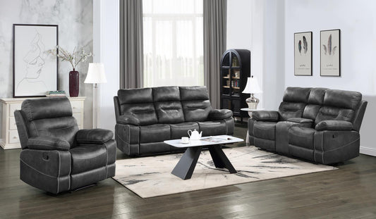 GRAY MOTION SOFA W/ DROPDOWN TABLE