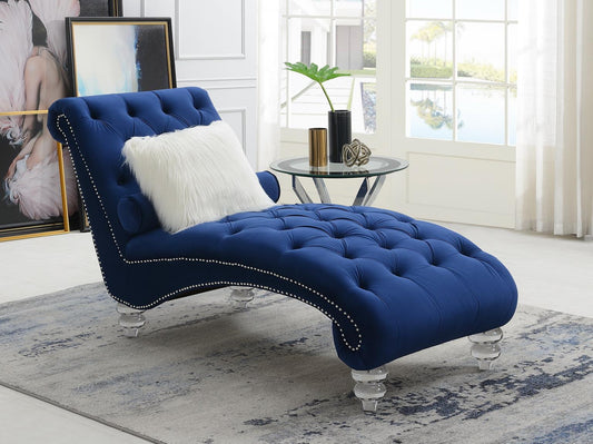 NAVY CHAISE W/ACRYLIC LEGS
