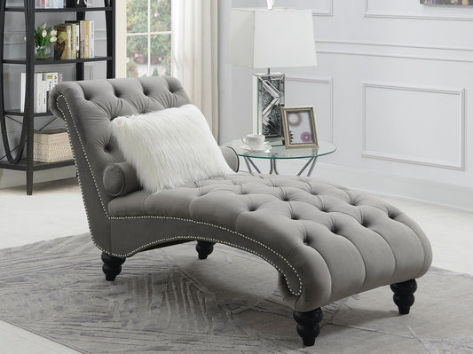 GRAY CHAISE W/WOODEN LEGS