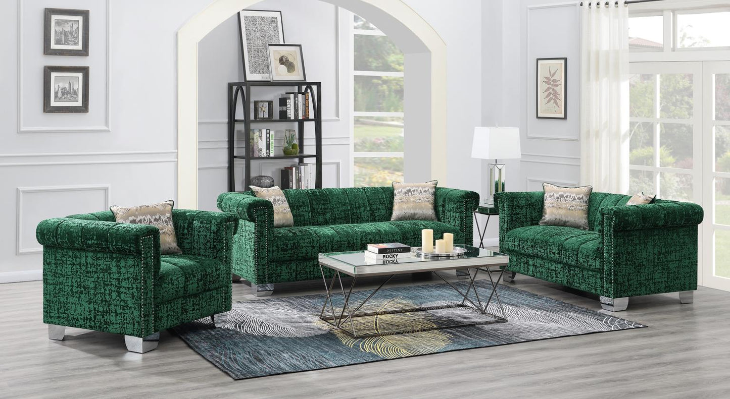 DARK GREEN CRUSHED VELVET LOVESEAT