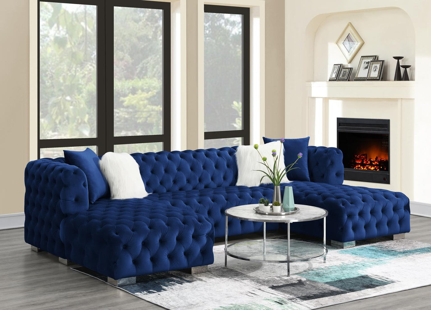 DARK BLUE 3 PC SECTIONAL (TWO CHAISES)
