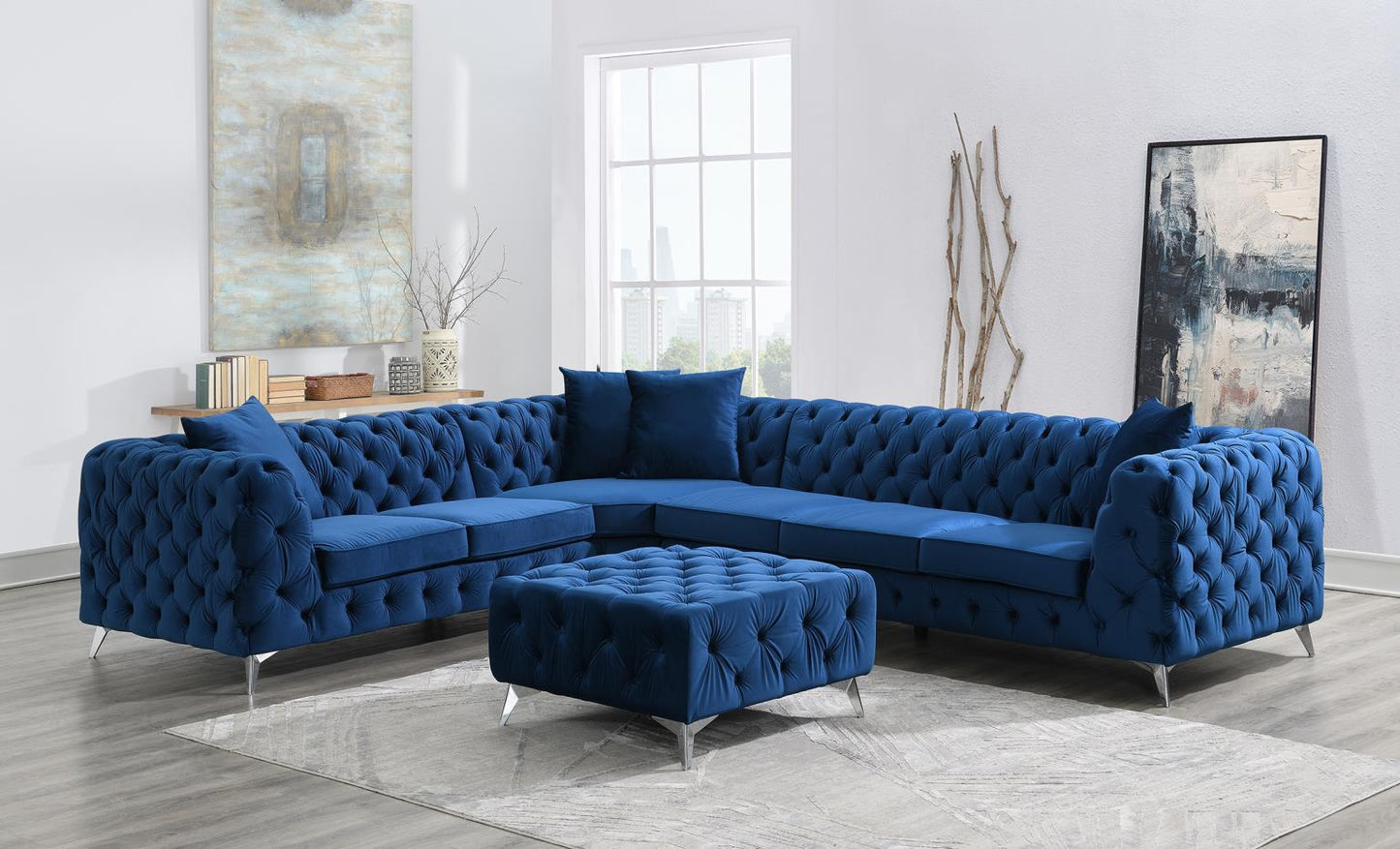 DARK BLUE VELVET 3 PC SECTIONAL