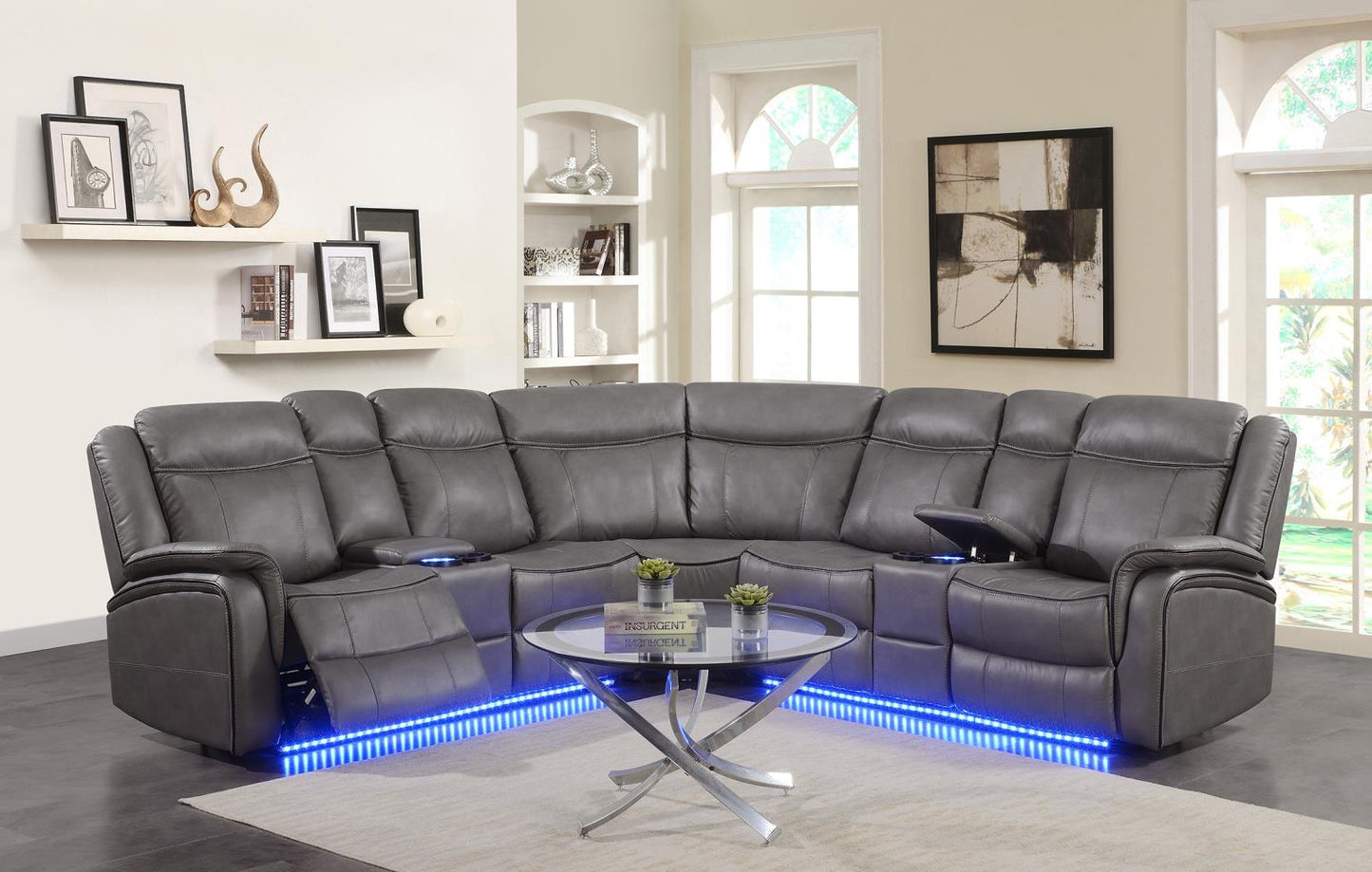 GRAY 3 PC POWER RECLINING SECTIONAL (2 PWR)