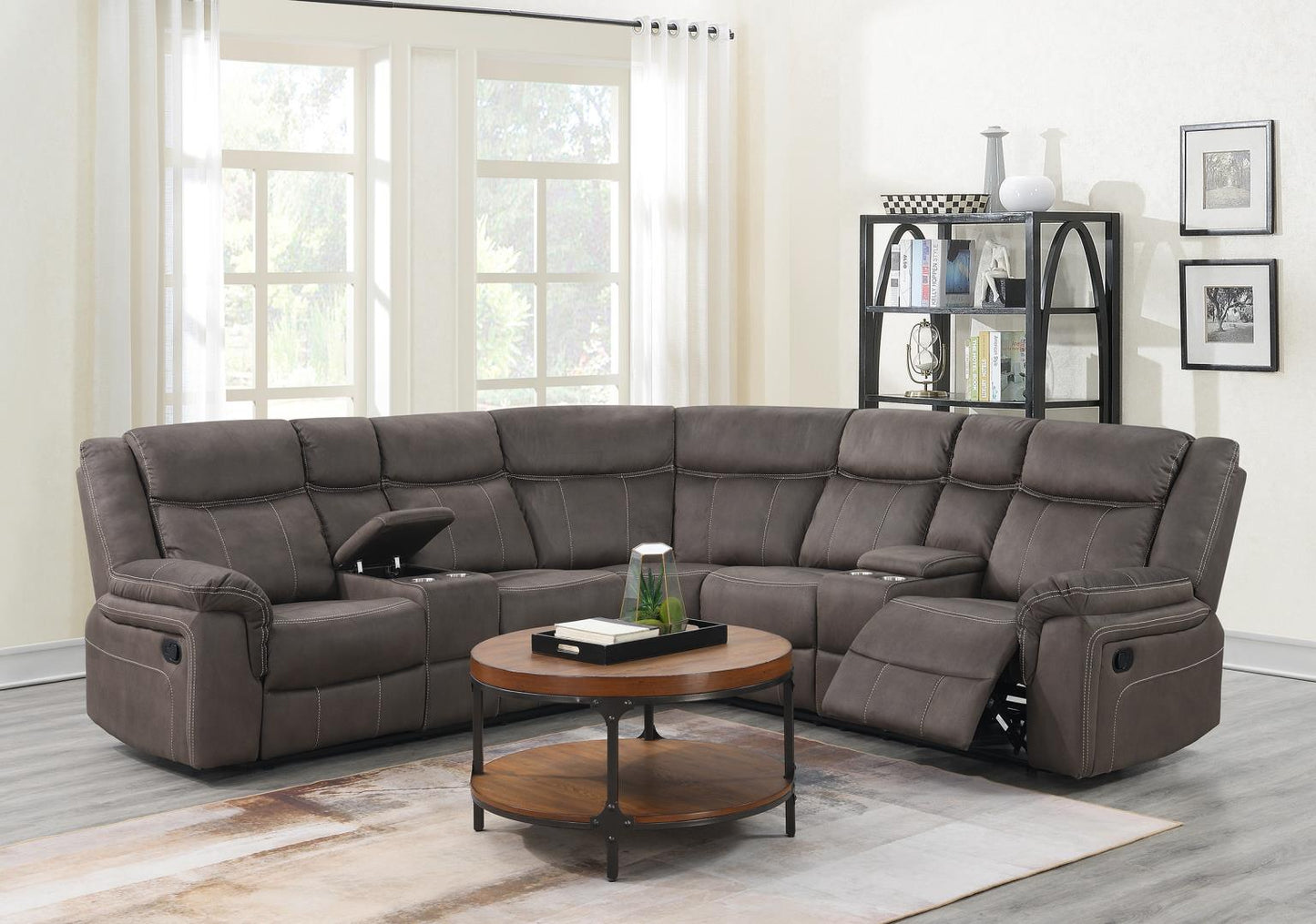 BROWN FABRIC 3 PC RECLINING SECTIONAL
