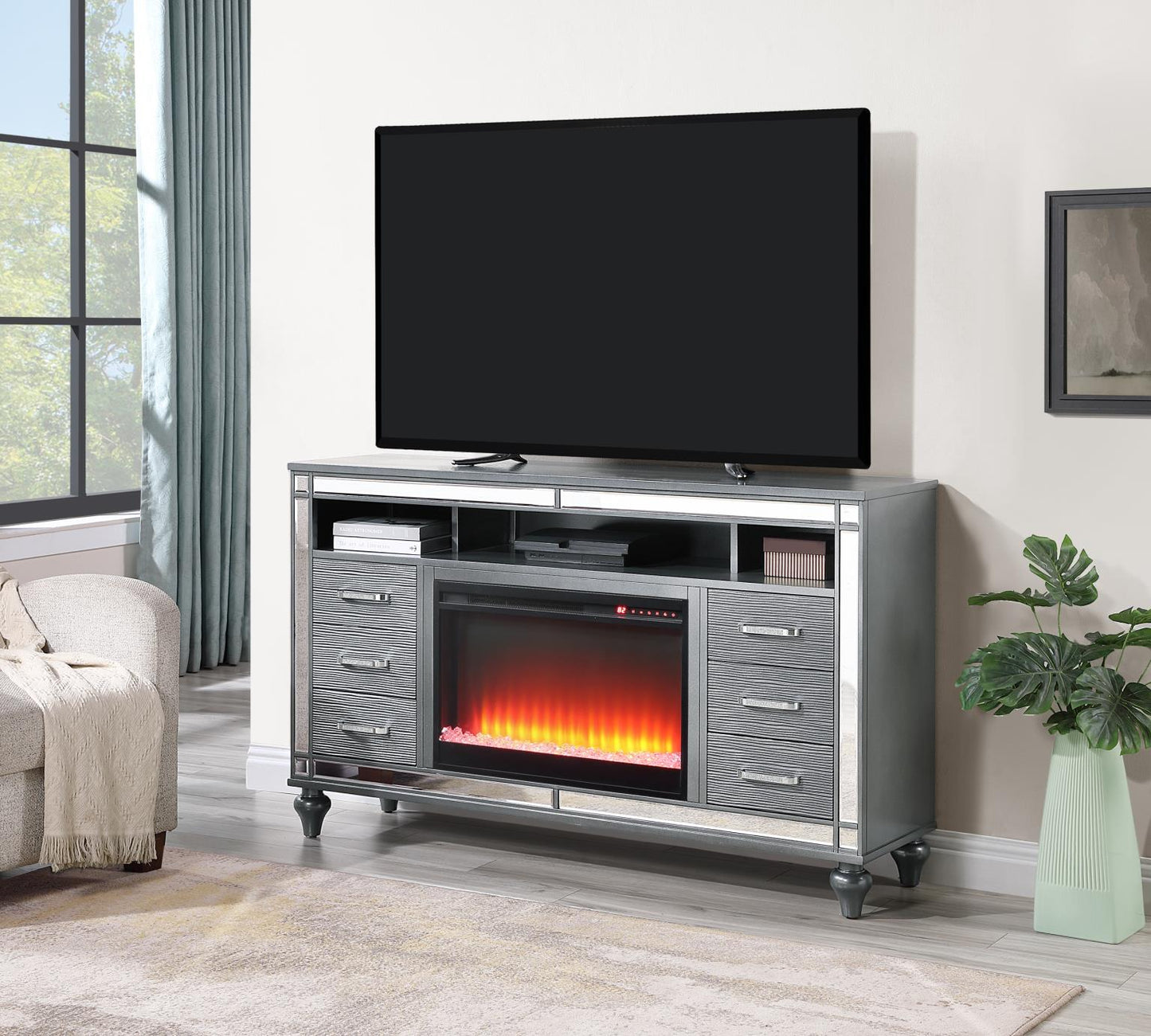 CHARCOAL TV STAND (FIREPLACE SOLD SEPERATELY)