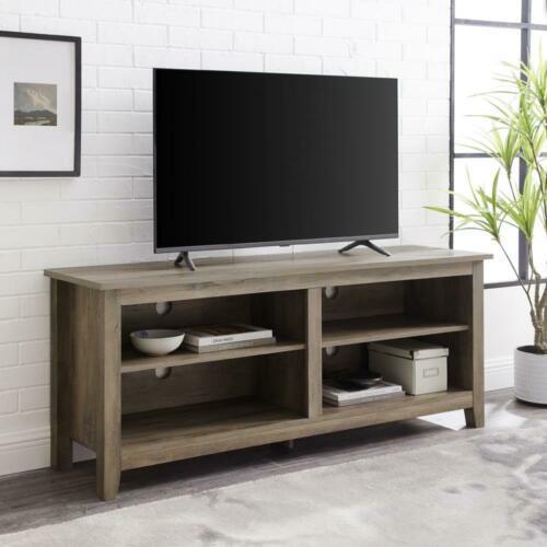 Simple Wood TV Stand 2 Adjustable Shelves Grey Wash MDF 58x16x24H..